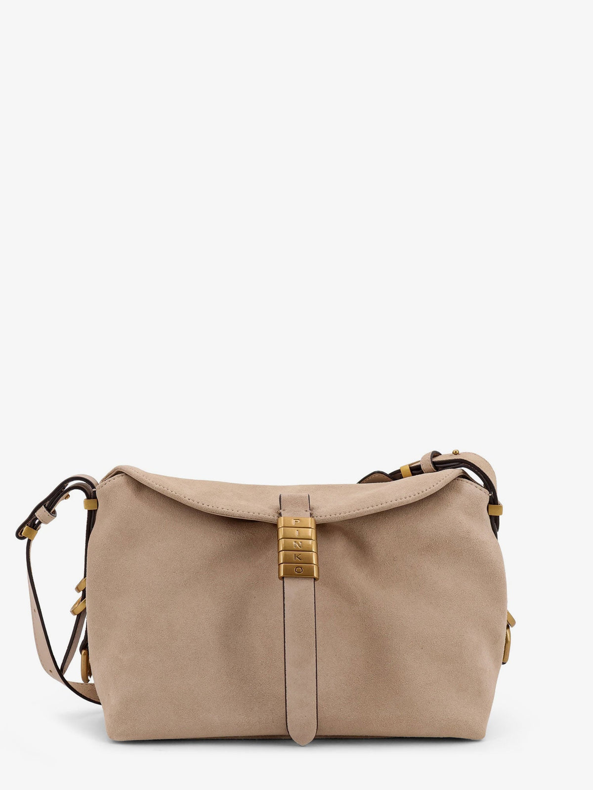 Pinko Leather shoulder bag with metal logo detail - Beige