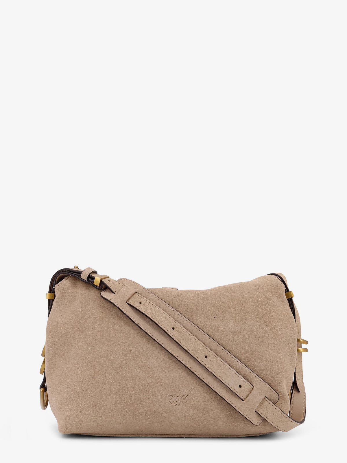 Pinko Leather shoulder bag with metal logo detail - Beige