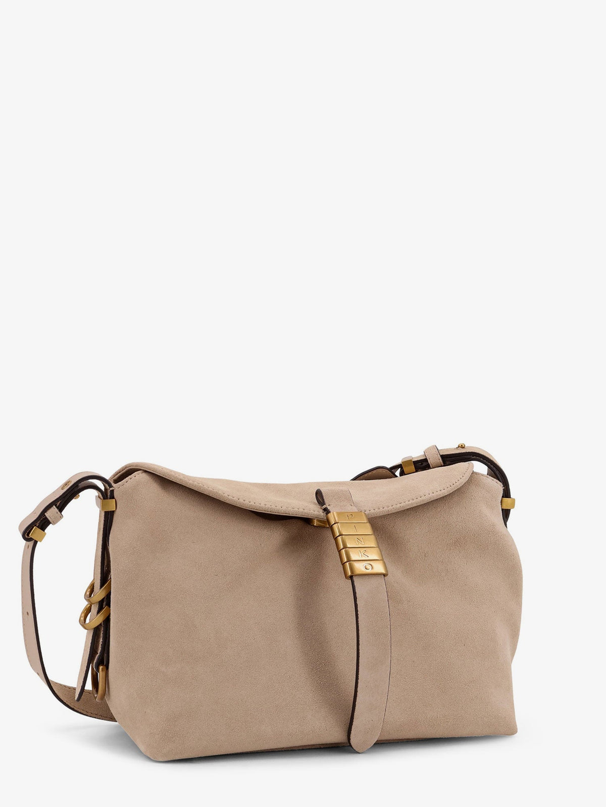Pinko Leather shoulder bag with metal logo detail - Beige