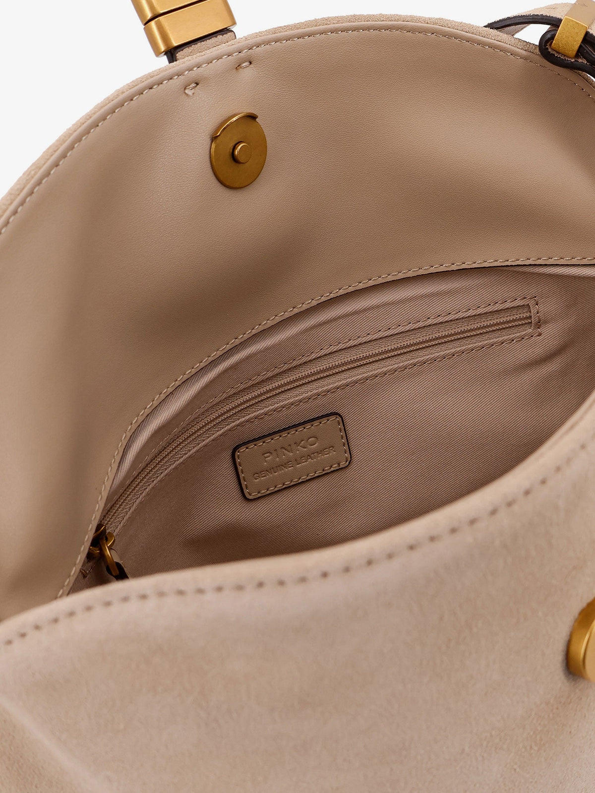 Pinko Leather shoulder bag with metal logo detail - Beige