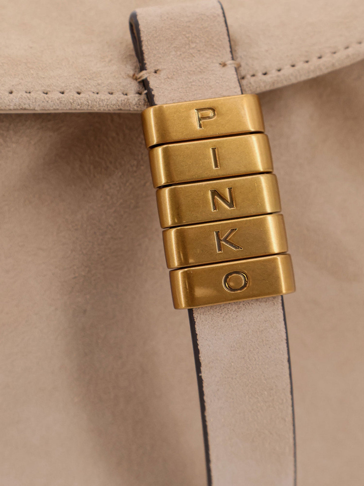 Pinko Leather shoulder bag with metal logo detail - Beige