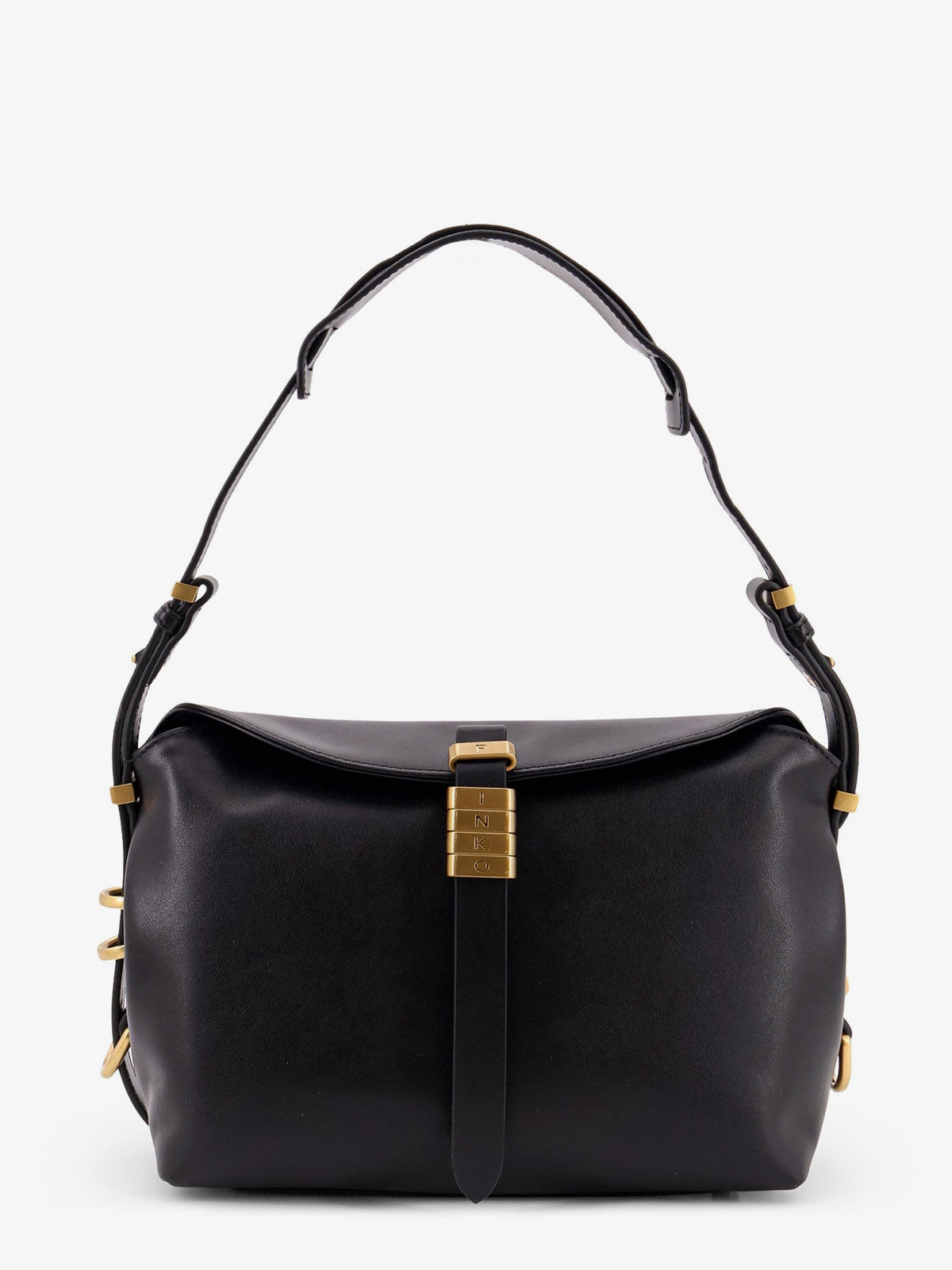Pinko Leather shoulder bag with metal logo detail - Nero