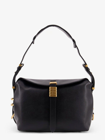 Pinko Leather shoulder bag with metal logo detail - Nero
