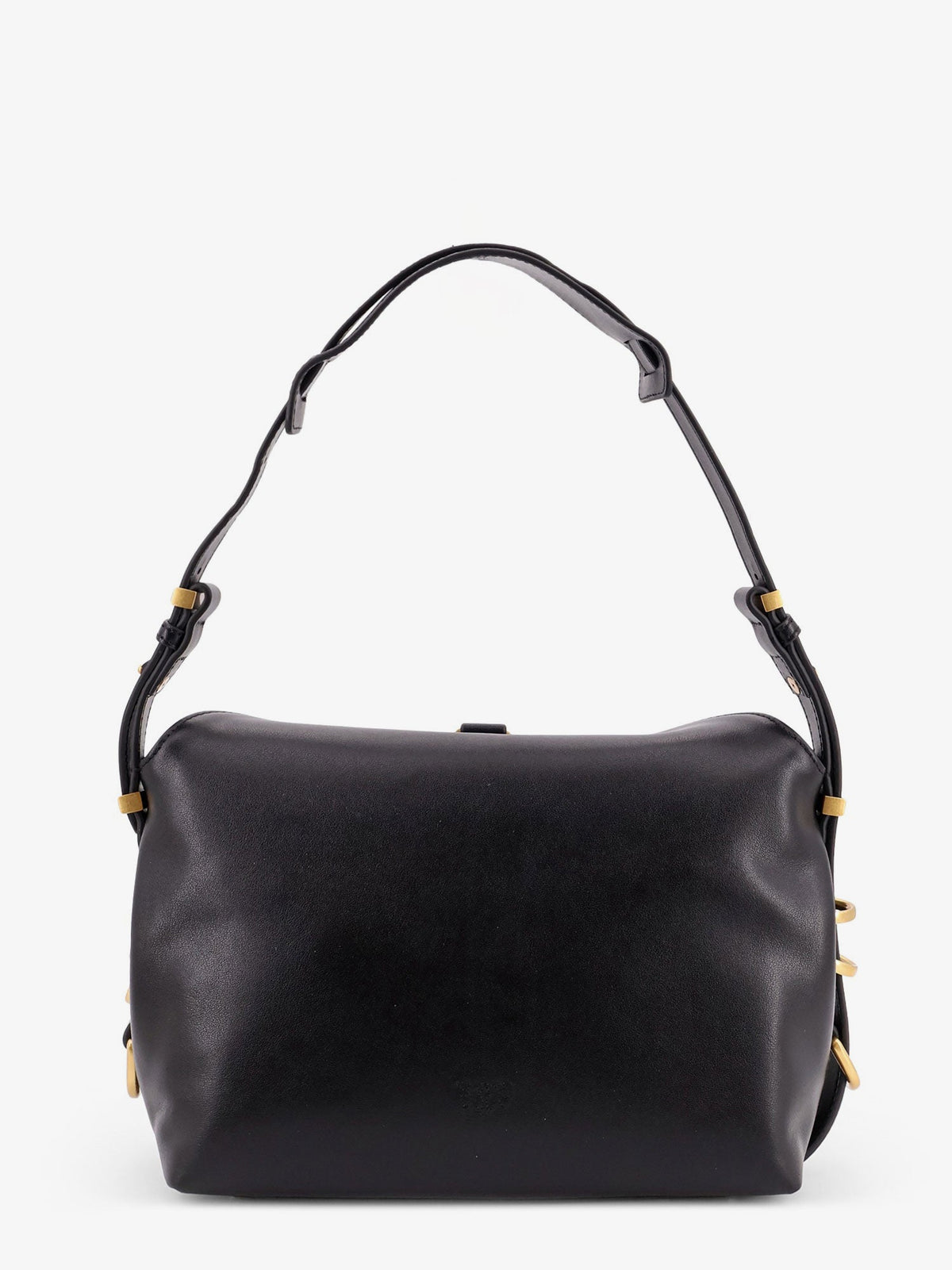 Pinko Leather shoulder bag with metal logo detail - Nero