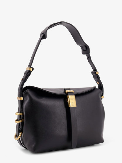 Pinko Leather shoulder bag with metal logo detail - Nero