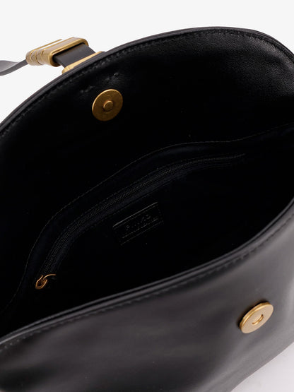 Pinko Leather shoulder bag with metal logo detail - Nero