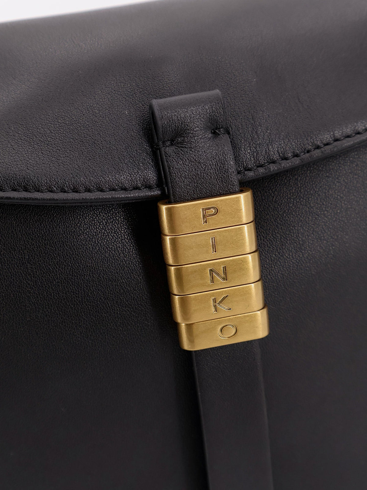 Pinko Leather shoulder bag with metal logo detail - Nero