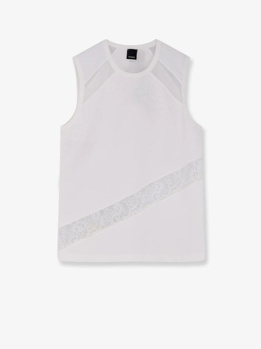 Pinko Molly Cotton Tank Top With Lace Inserts