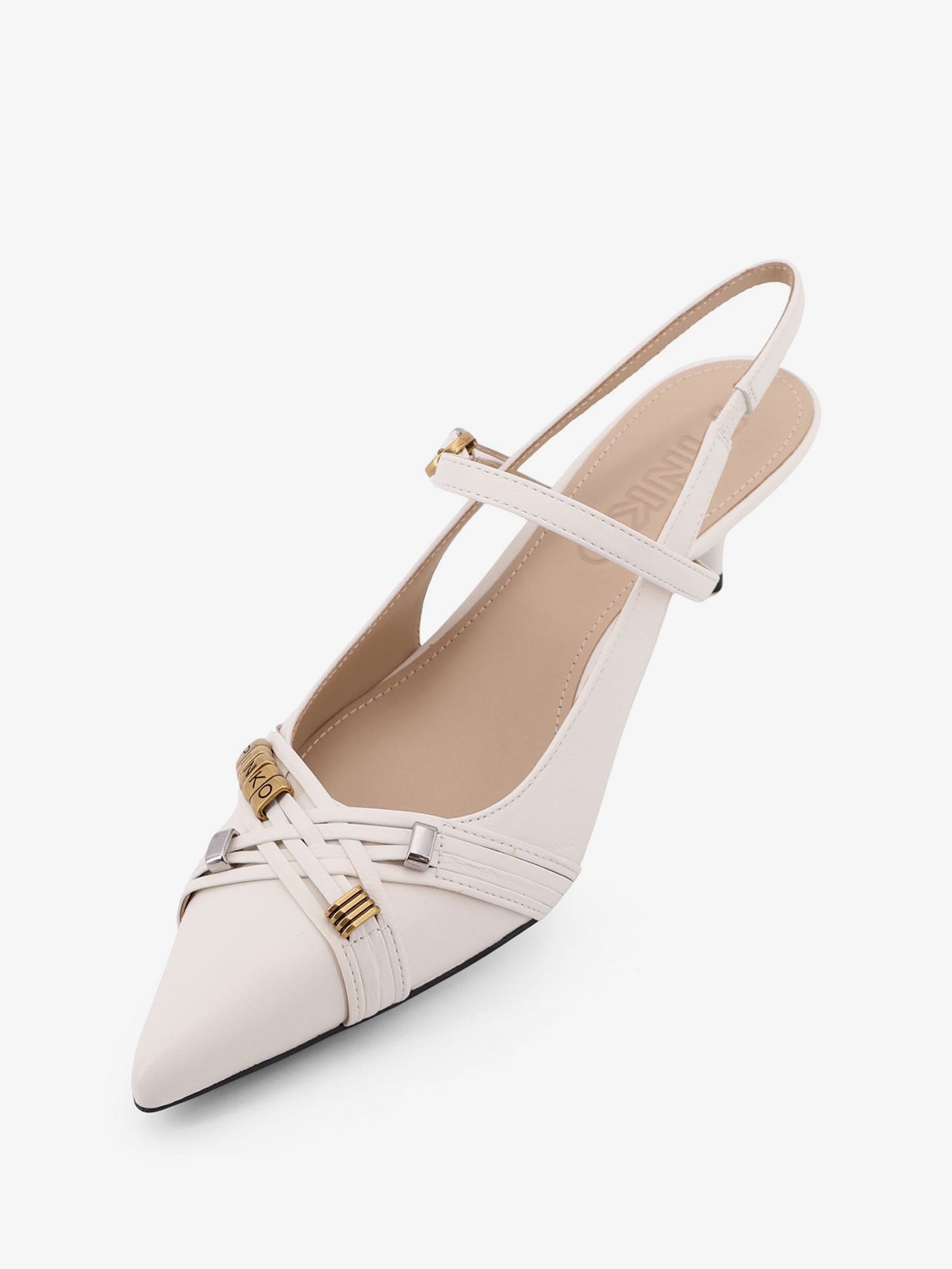 Pinko Gloria 18 Leather Pumps With Metal Lettering Detail