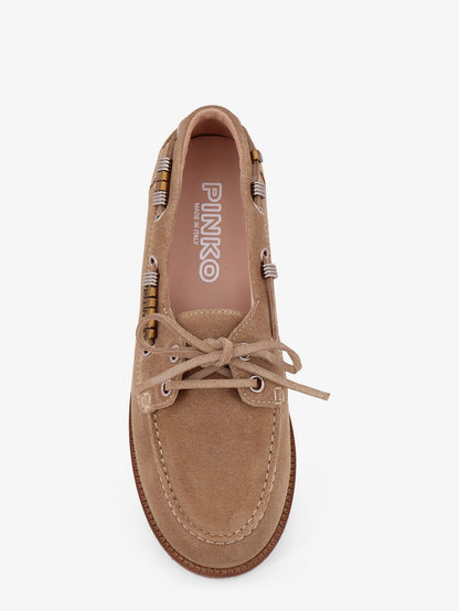 Pinko Grace Suede Loafers With Metal Lettering Logo