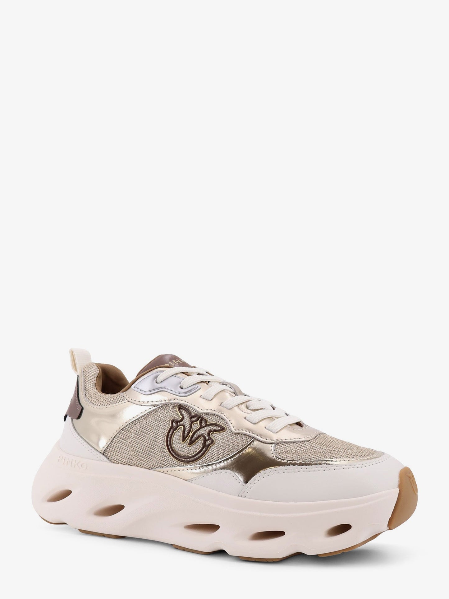 Pinko Pink Leather Sneakers With Nylon Inserts