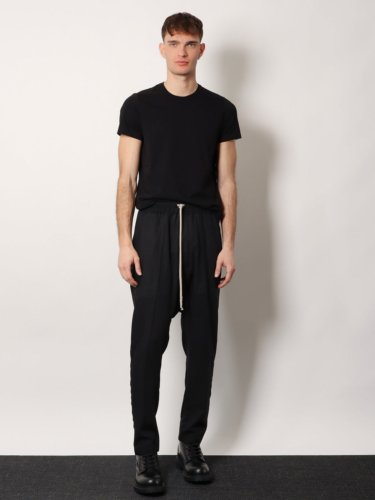 Rick Owens Drawstring Long certified virgin wool trousers - Black