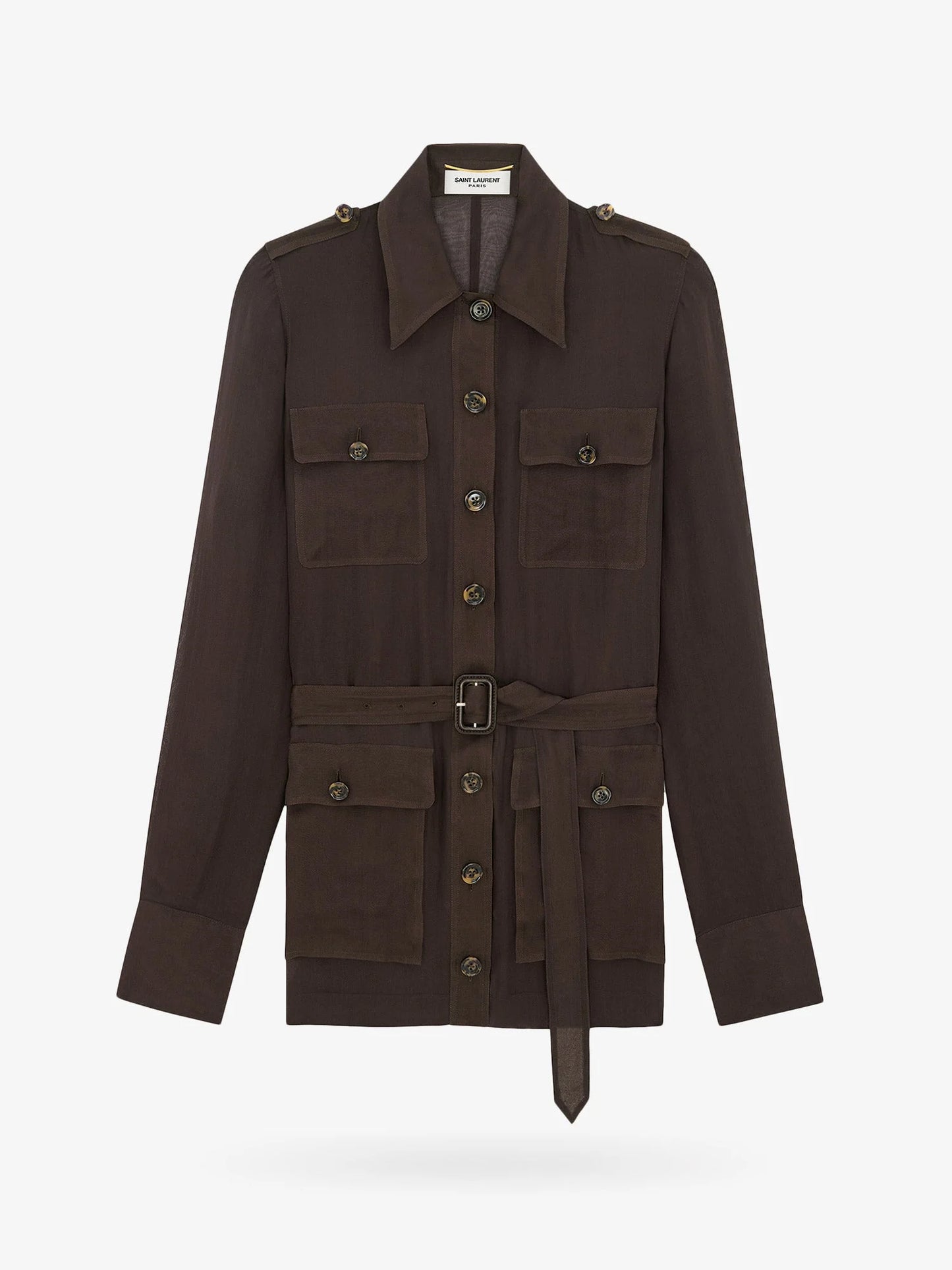 Saint Laurent Biologic Silk Dress With Belt At Waist