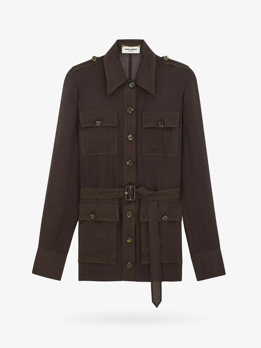 Saint Laurent Biologic Silk Dress With Belt At Waist