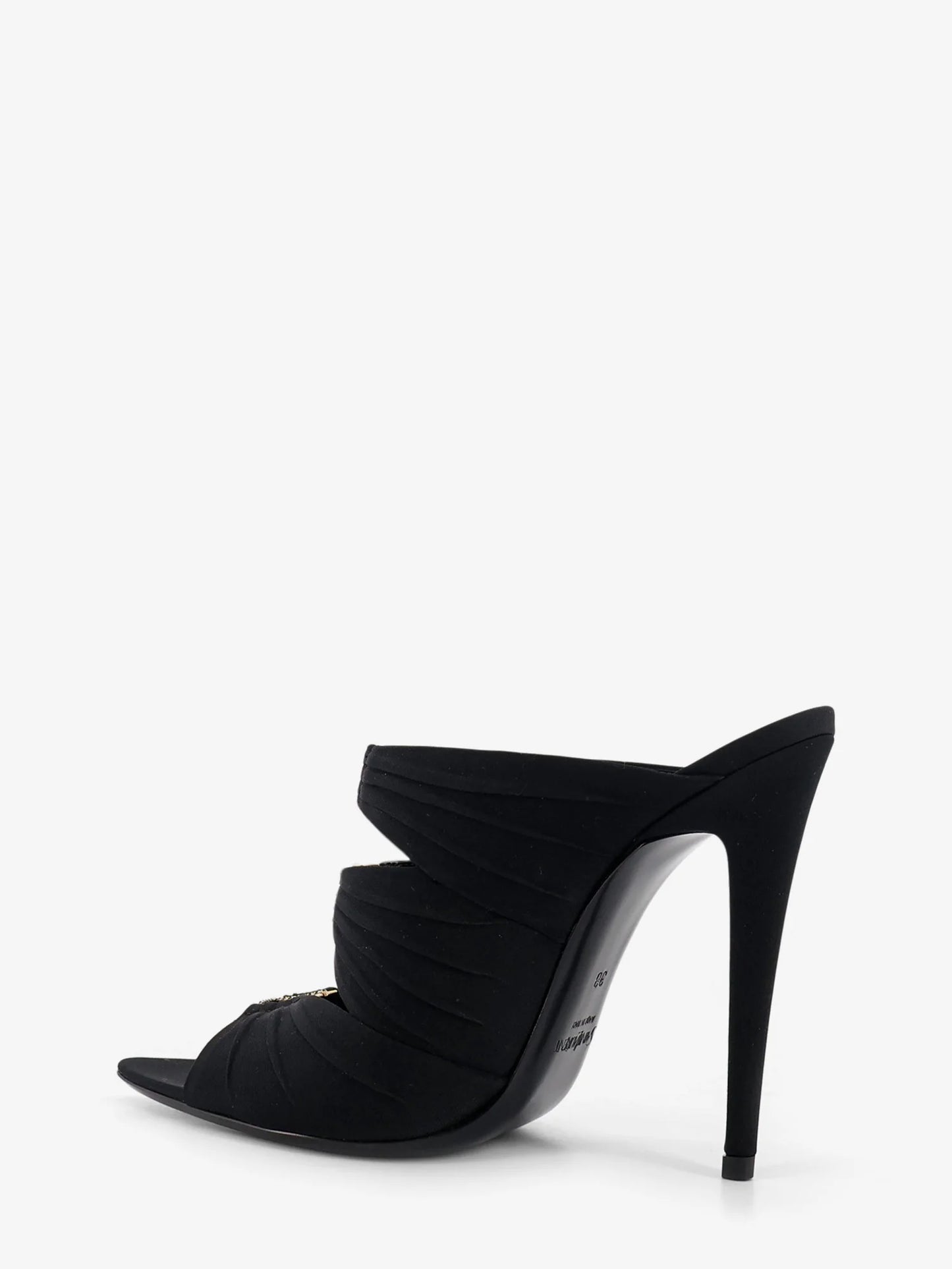 Saint Laurent Emilie Satin Sandals With Rhinestone Logo Detail