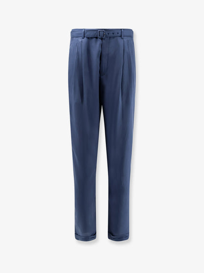 Saint Laurent Silk trousers with belt - Bleu Acier