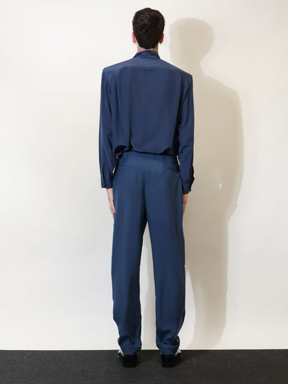 Saint Laurent Silk trousers with belt - Bleu Acier