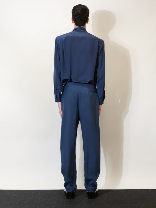 Saint Laurent Silk trousers with belt - Bleu Acier