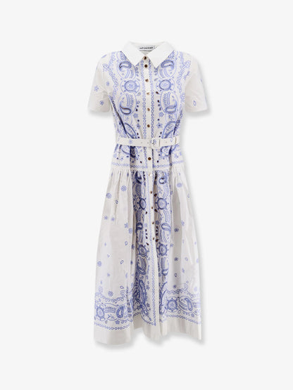Self Portrait Long Cotton Dress With All Over Contrasting Embroidery
