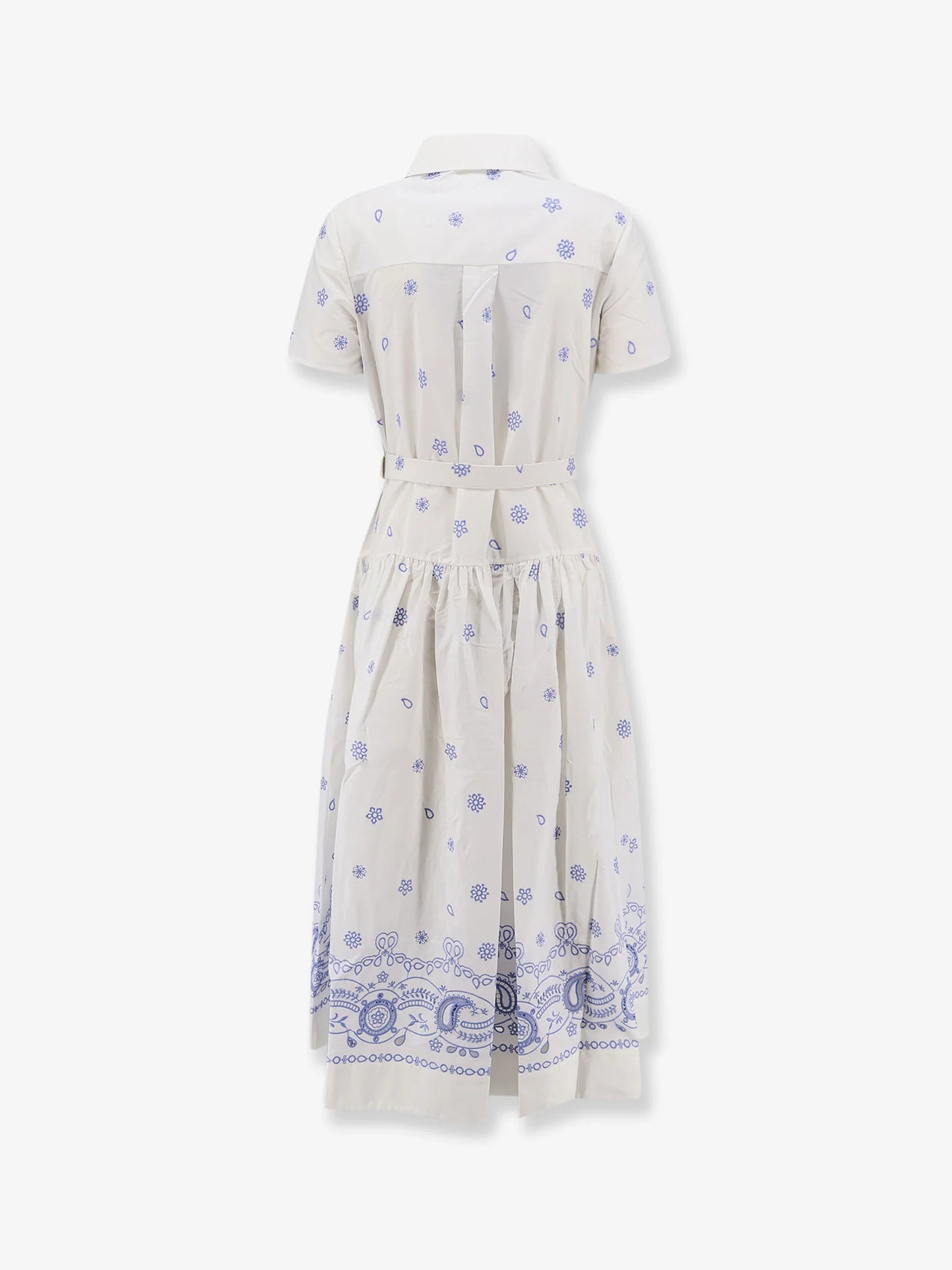 Self Portrait Long Cotton Dress With All Over Contrasting Embroidery