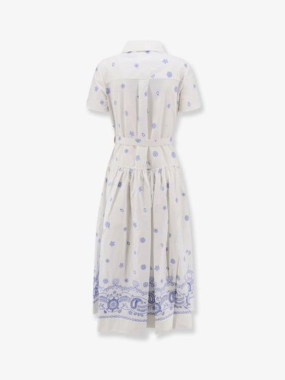 Self Portrait Long Cotton Dress With All Over Contrasting Embroidery