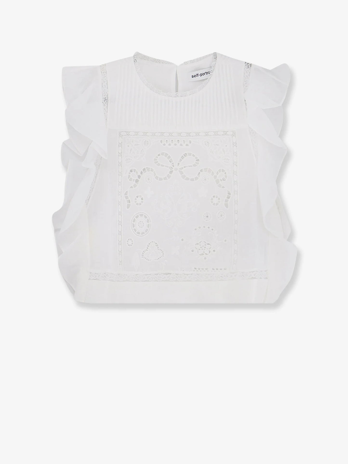 Self Portrait Ramie Top With Lace Inserts