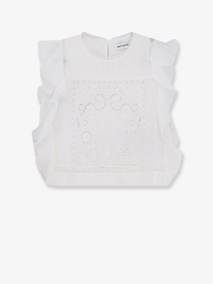 Self Portrait Ramie Top With Lace Inserts