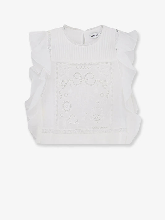Self Portrait Ramie Top With Lace Inserts