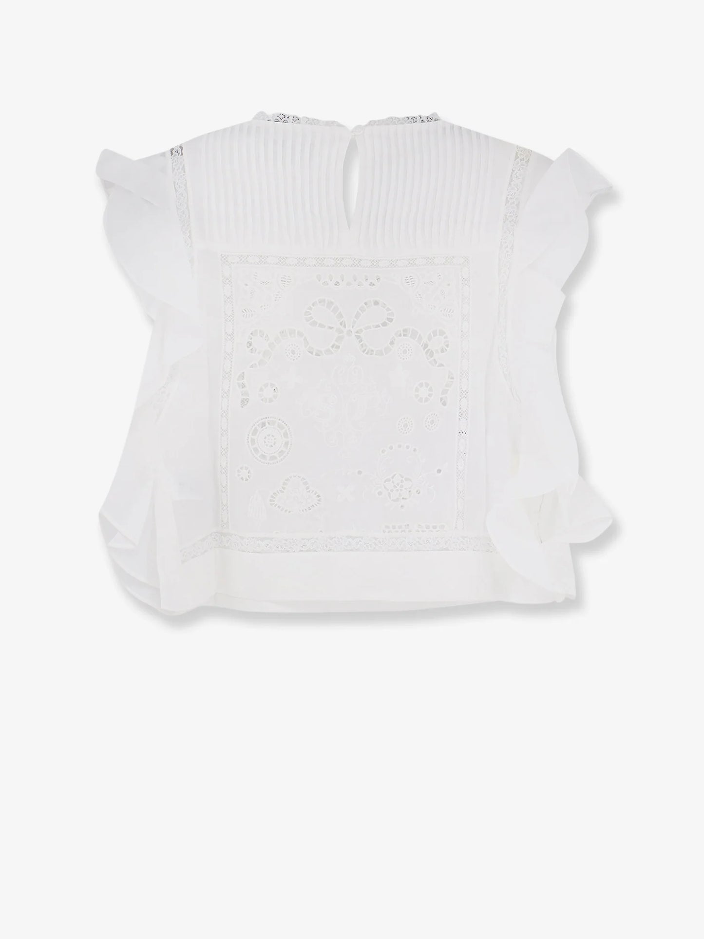 Self Portrait Ramie Top With Lace Inserts
