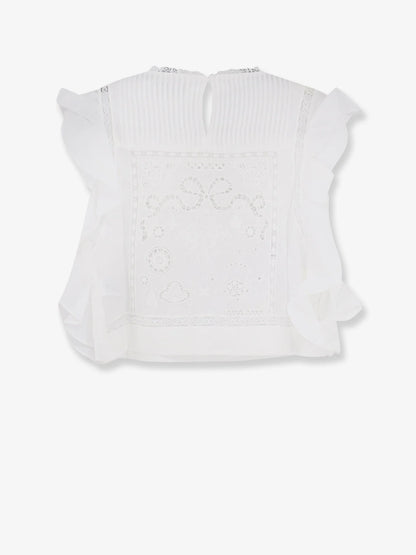 Self Portrait Ramie Top With Lace Inserts