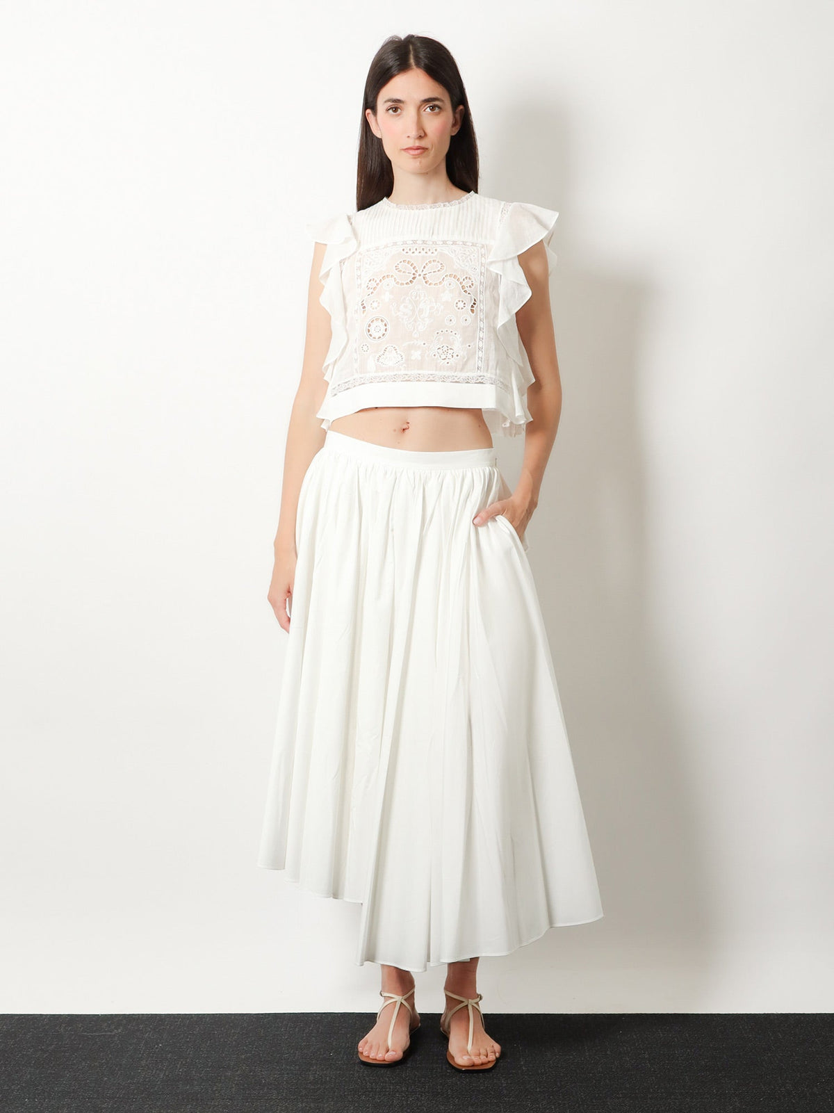 Self Portrait Asymmetrical cotton skirt - White