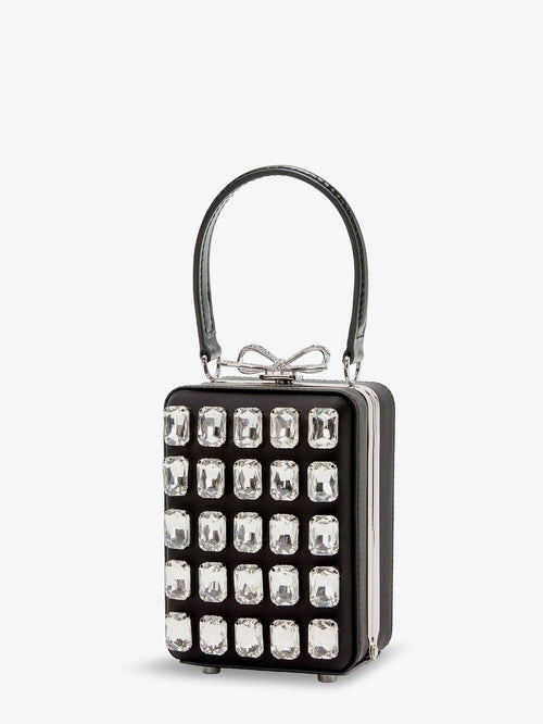 Self Portrait Satin shoulder bag with crystals - Black