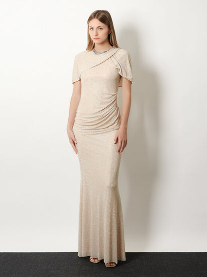 Self Portrait Maxi Dress with rhinestones - Champagne
