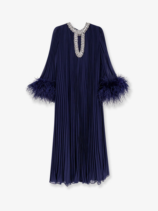 Self Portrait Chiffon Long Dress With Ostrich Feathers