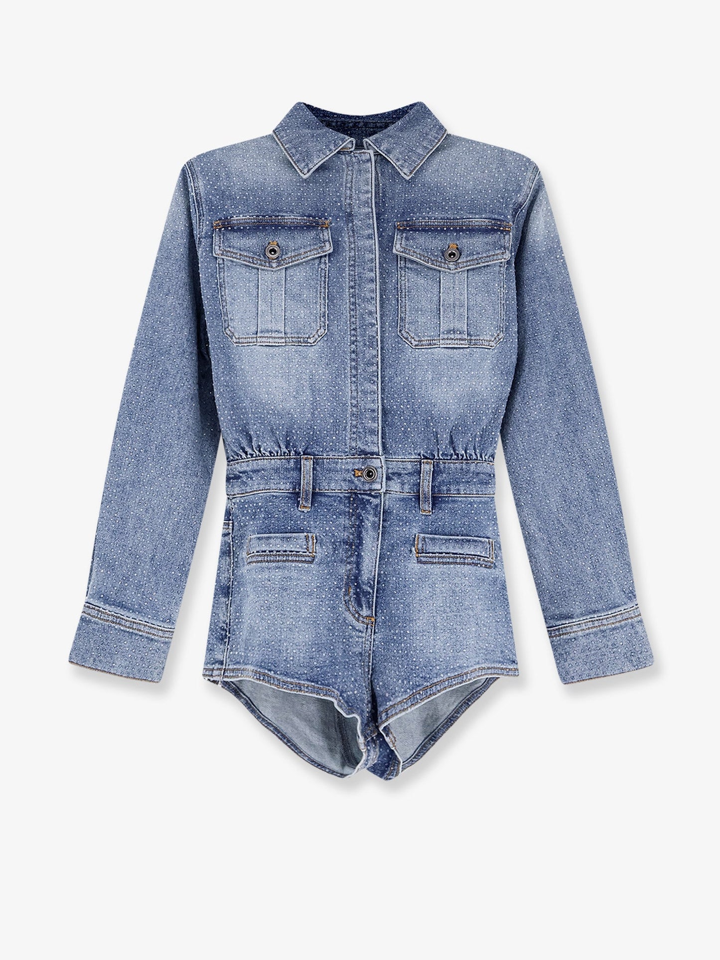 Self Portrait Denim Jumpsuit With Rhinestones