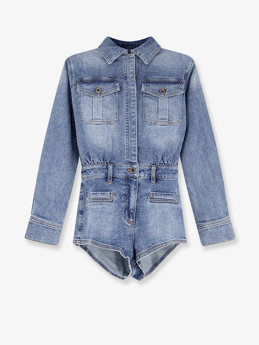 Self Portrait Denim Jumpsuit With Rhinestones