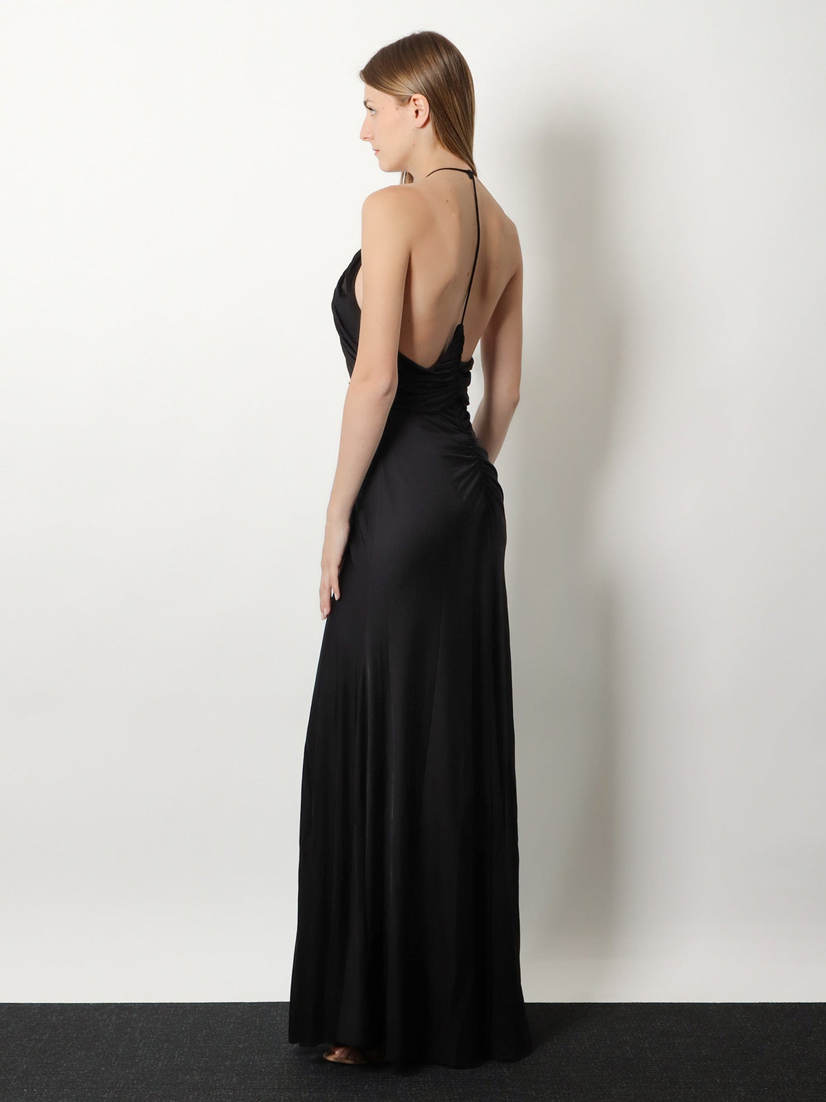 Self Portrait Gathered jersey long dress - Black