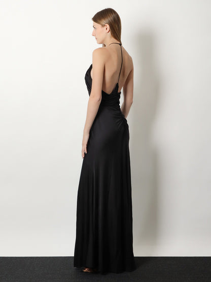 Self Portrait Gathered jersey long dress - Black