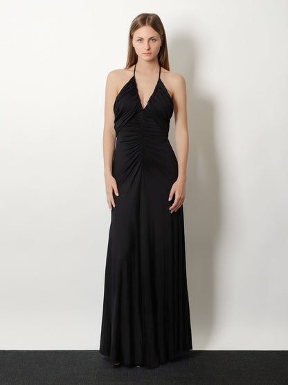 Self Portrait Gathered jersey long dress - Black