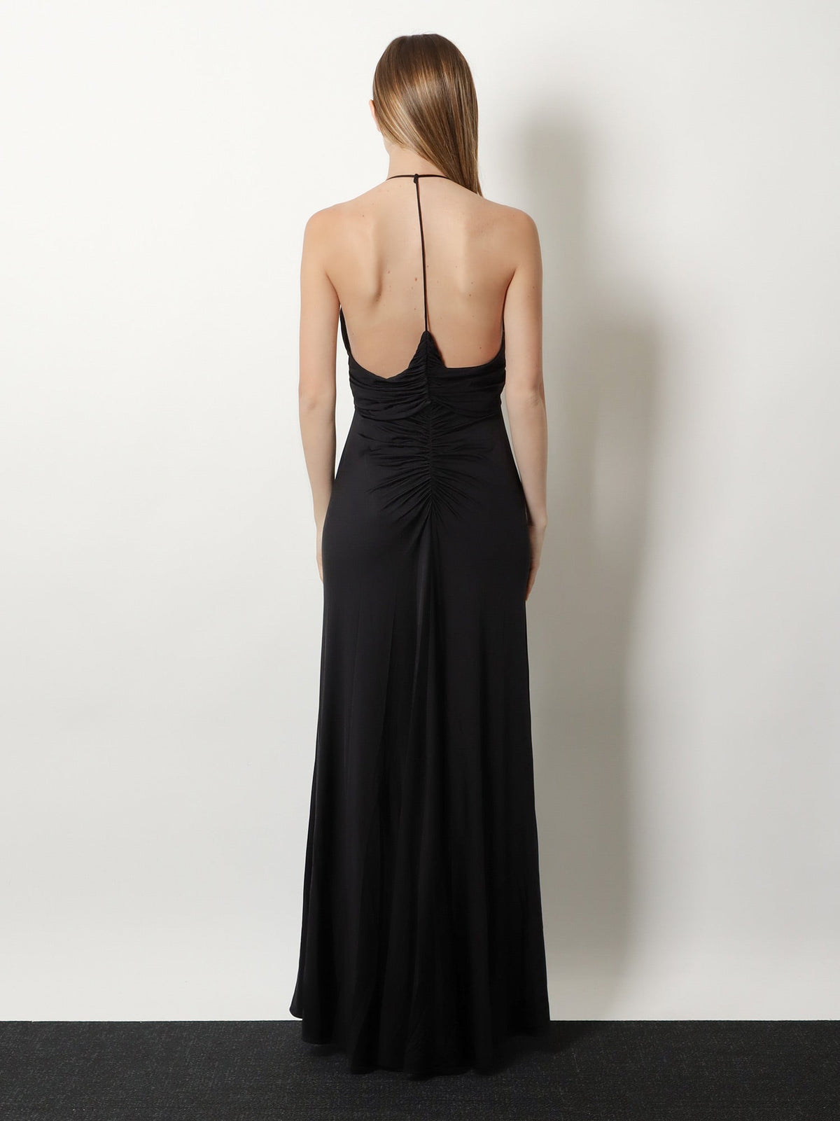 Self Portrait Gathered jersey long dress - Black