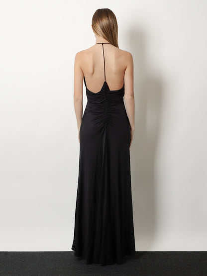 Self Portrait Gathered jersey long dress - Black