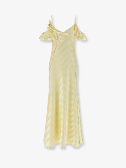 Self Portrait Striped satin long dress - Yellow