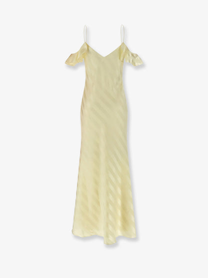 Self Portrait Striped satin long dress - Yellow