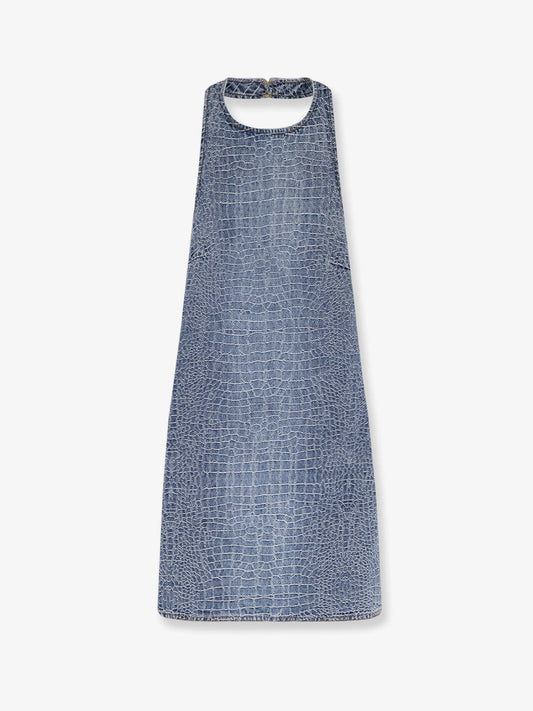 Self Portrait Rhinestone Croc Effect Denim Dress