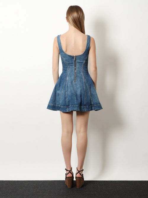Self-Portrait Flared denim mini dress - Blue