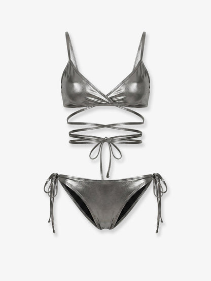 The Attico The Attico Il Primo Bagno lycra bikini with a metallic effect - Darksilver