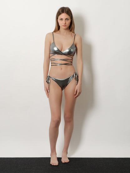 The Attico The Attico Il Primo Bagno lycra bikini with a metallic effect - Darksilver