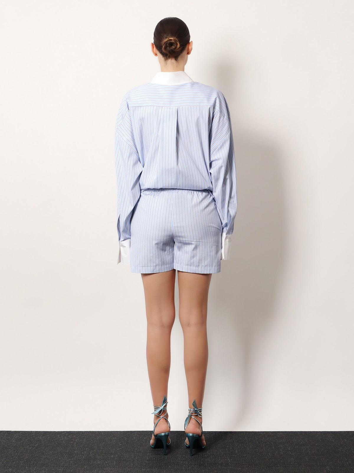 The Attico Striped cotton shorts - Light Blue White