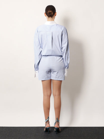 The Attico Striped cotton shorts - Light Blue White