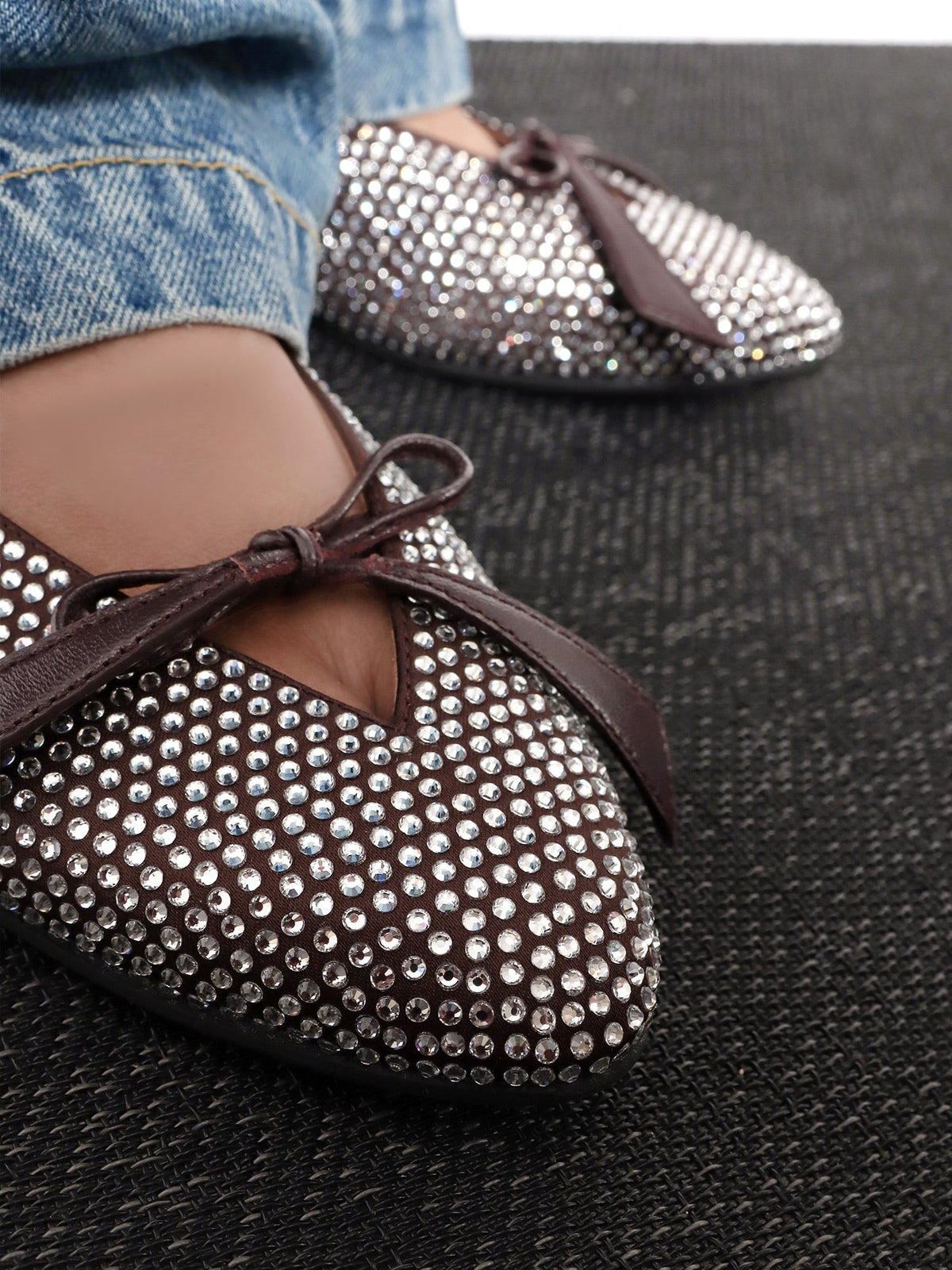 The Attico Kali satin ballerinas with all-over rhinestone detail - Dark Brown